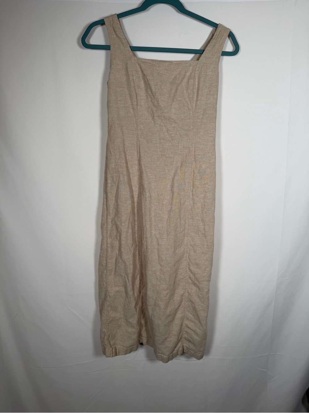 Minimalist Beige Linen-Blend Sleeveless Midi Dress Smocked Back